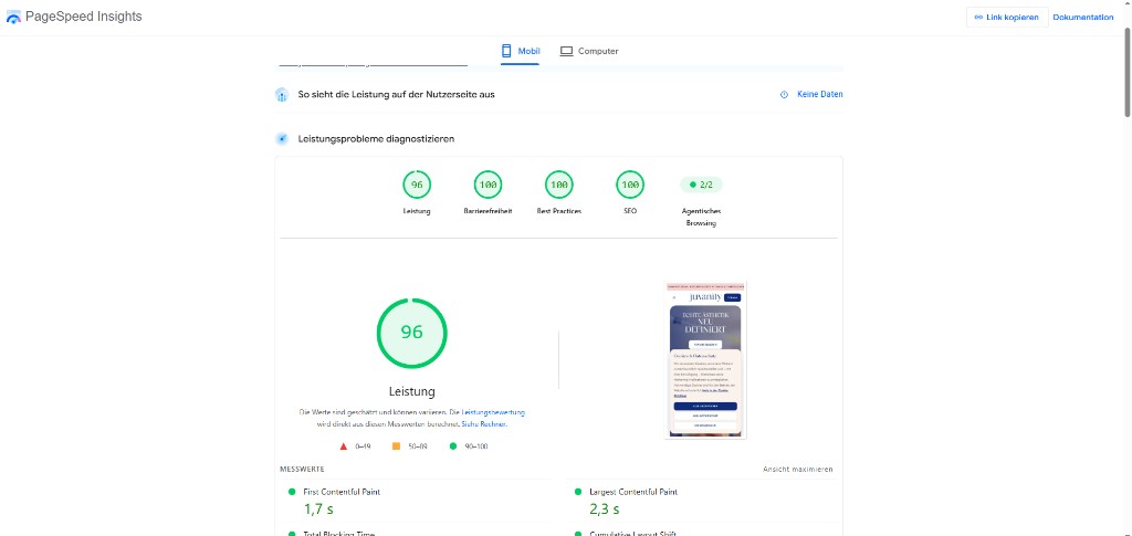 PageSpeed Insights Bericht — mobiles Testergebnis